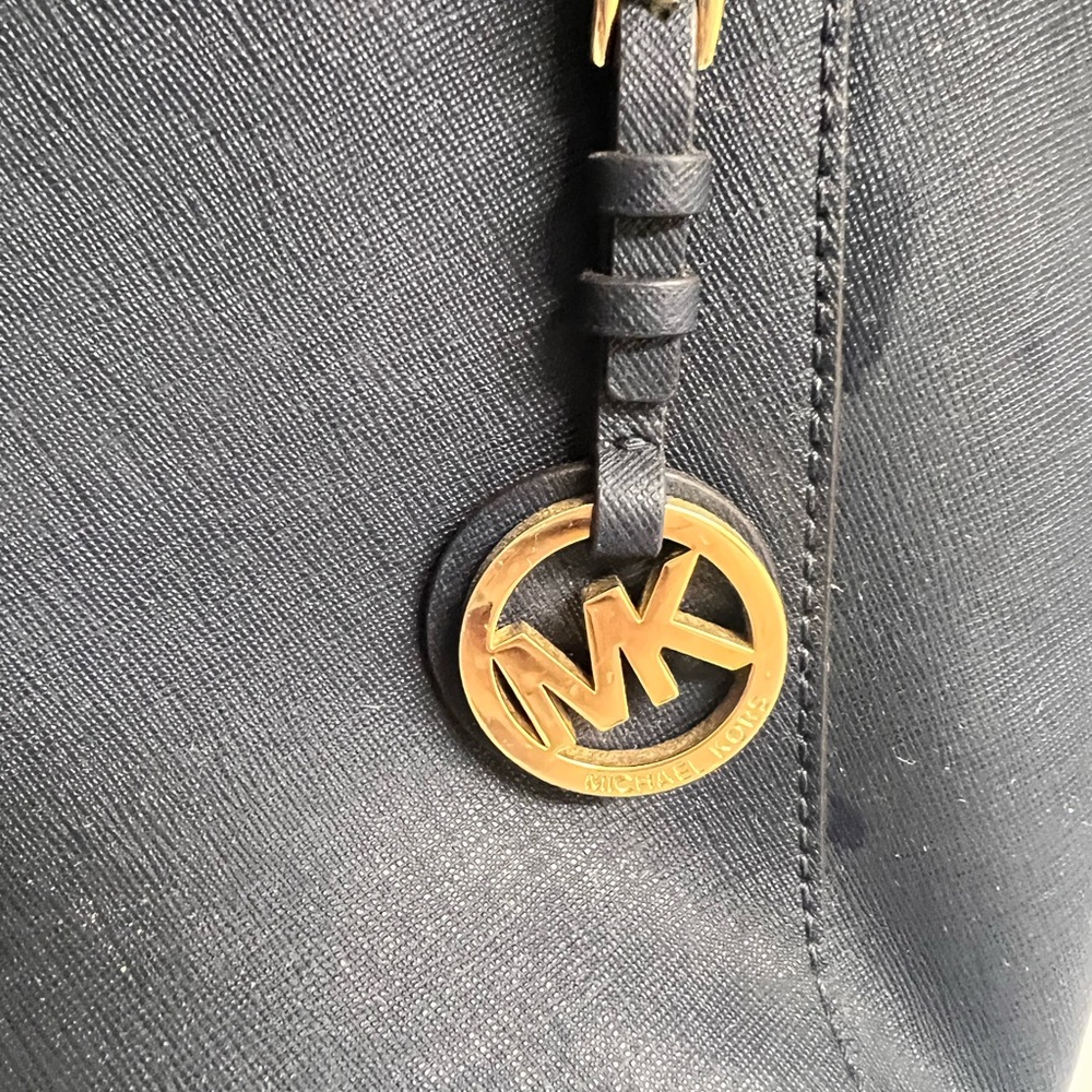 Michael Kors Blue Tote Structured Design Gold Accents - Picture 3 of 7